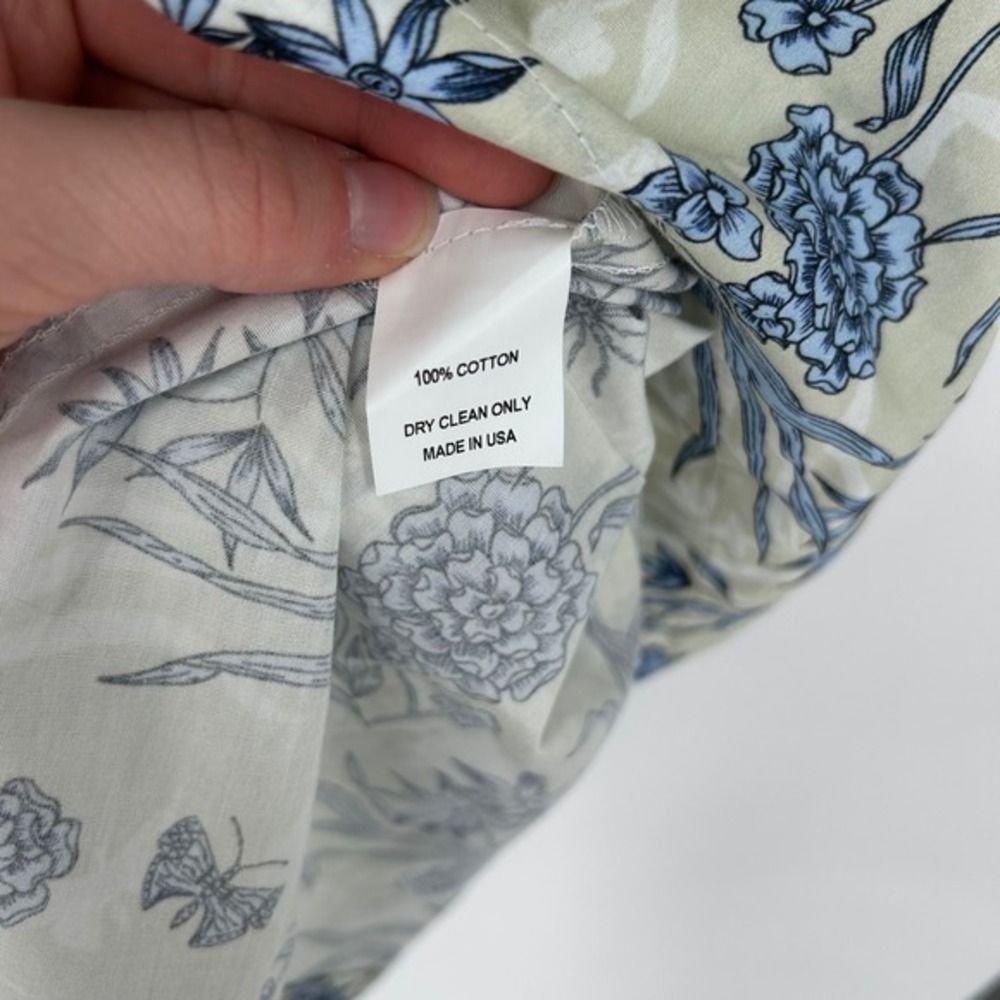 Hunter Bell Jenkins Gardenia Mini Dress Floral Blue and Beige Puff Sleeves Large - Picture 6 of 7